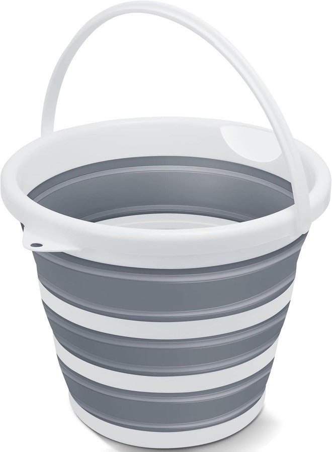 MAGHROLA 10L Portable Cleaning Bucket with Handle - Collapsible Plastic Bucket Laundry Basket Water Storage for Indoor & Outdoor Gardening, Camping Beach,Travel Fishing Car Wash and Cleaning - Gray and White - Image 1